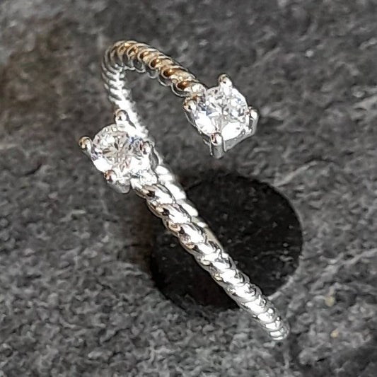 WHOLESALE SR085B - TWISTED SILVER & CZ RING ONE SIZE