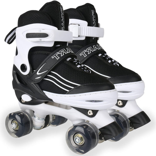 Kids Adjustable Roller Skates Light-Up Wheels Indoor/Outdoor Size UK 4-7 – White/Black