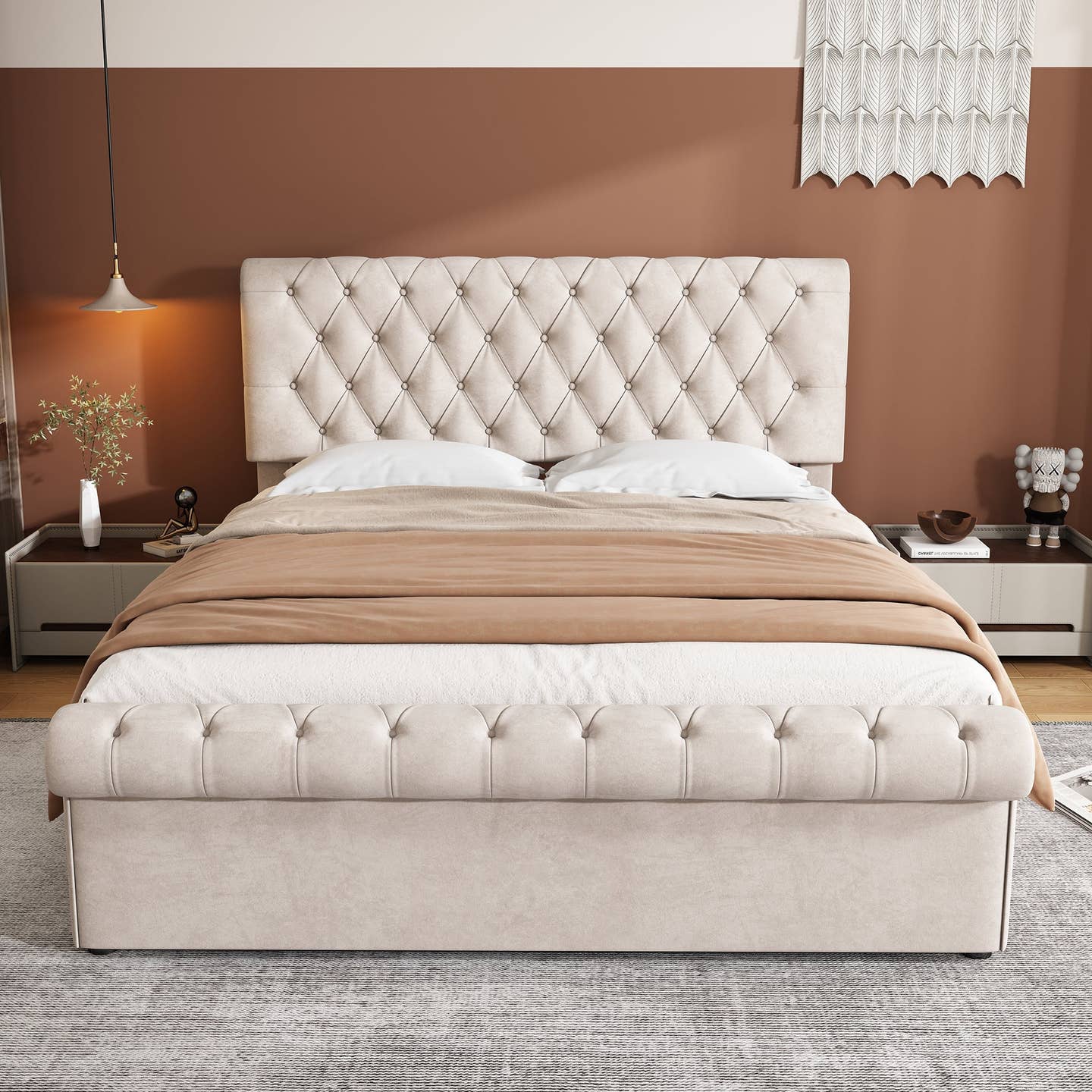 Wholesale Luxury Velvet King Size Bed Frame with Underbed Storage