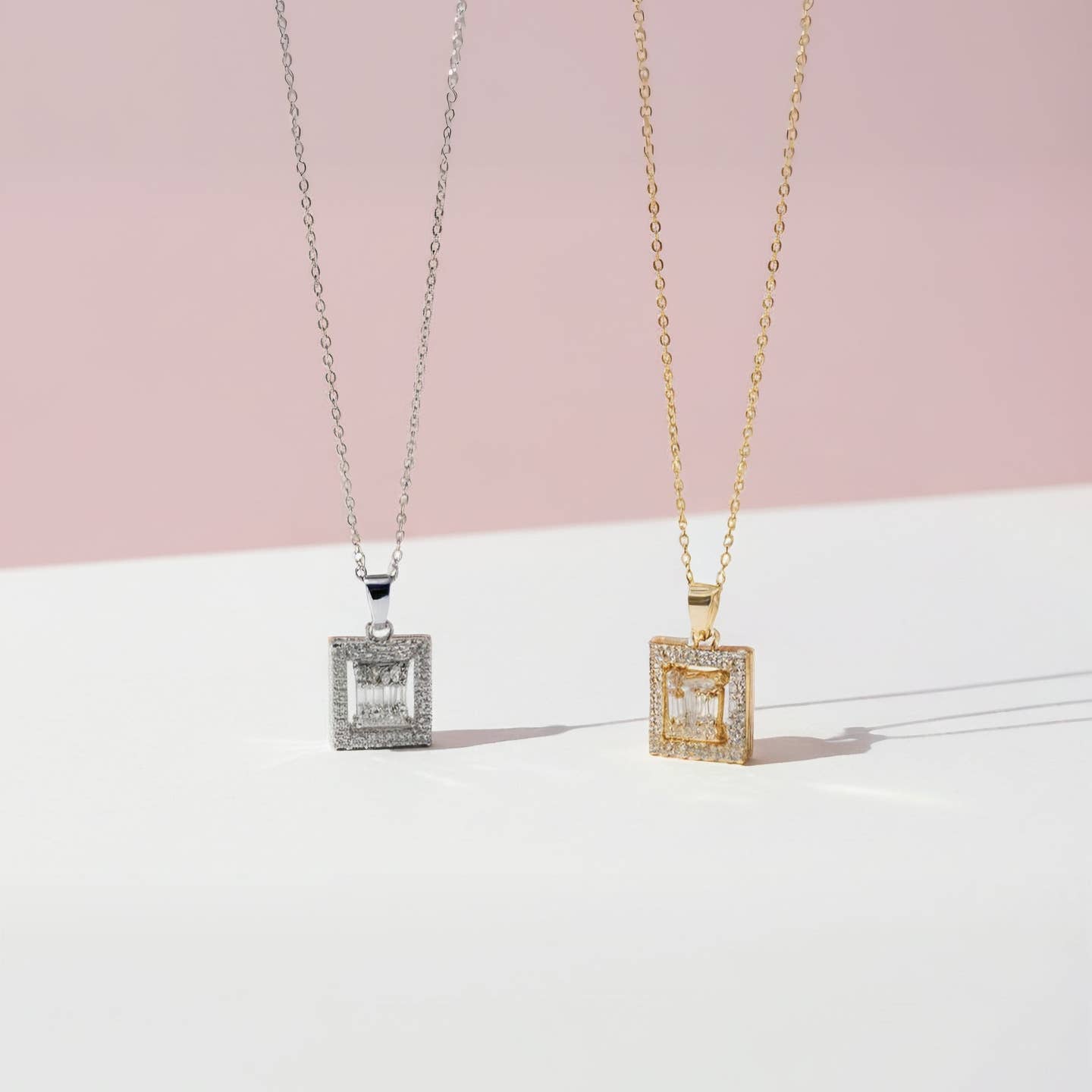Wholesale Layered Square Crystal Pendant Necklace