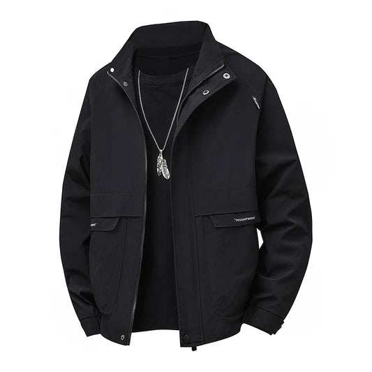Men's Stand Collar Work Jacket Slightly Loose Waterproof Windproof Jacket Youth Work Jacket Men