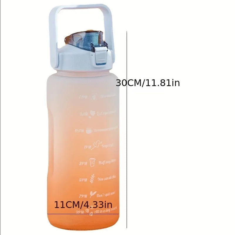 2 Liter Water Bottle Stay Hydrated Motivated Leak proof Plastic Sport Bottle Reminder Times Sports Outdoor Fitness Office Indoor