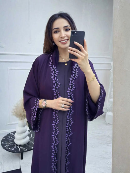 Dubai Elegant Beige Abaya for Muslim Women - Intricately Crafted with Multicolored Embroidery Piece in Islamic Modest Fashion