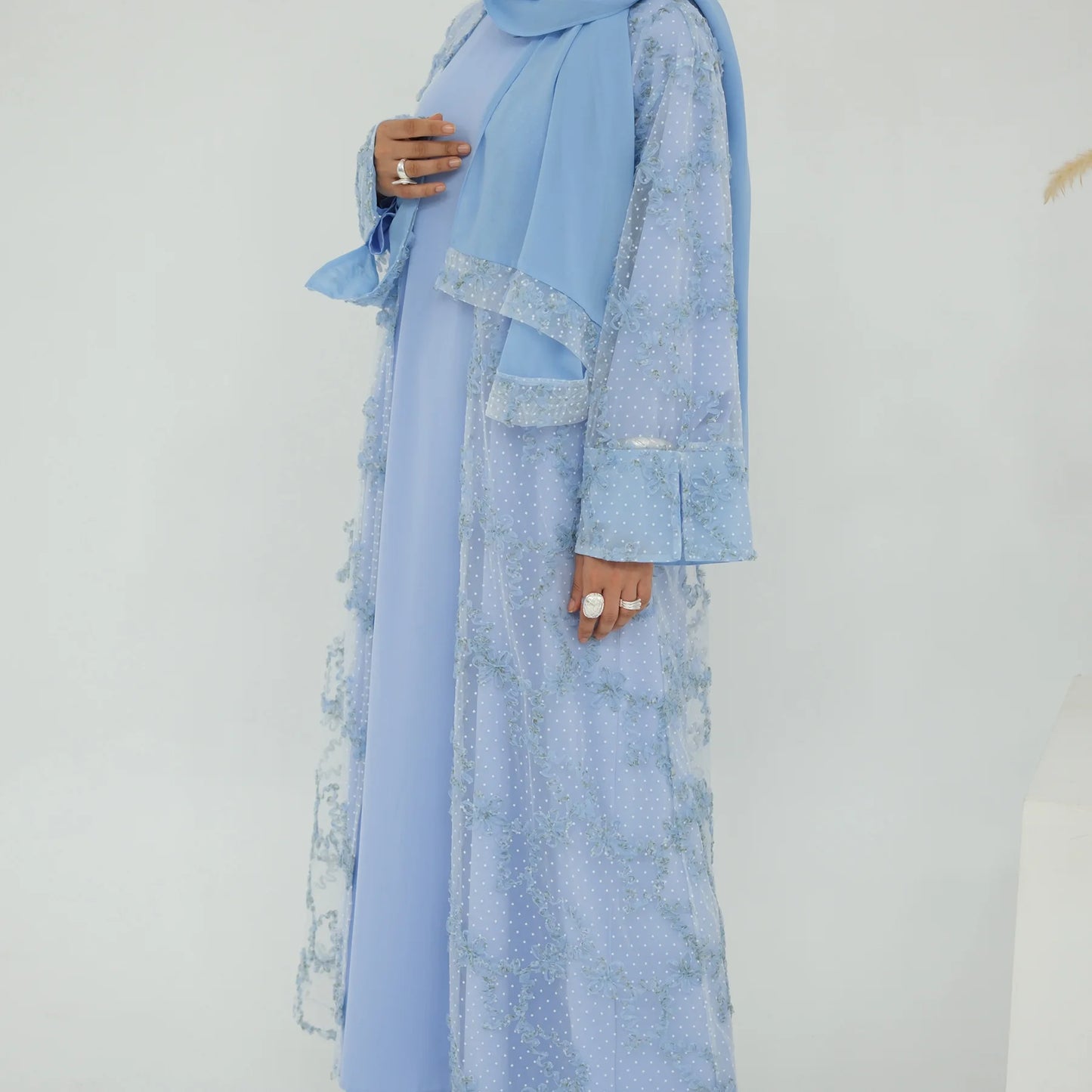 2pcs Abaya with Hijab Women Ramadan Muslim Dress Jilbab Kebaya Islam Kaftan Robe 3D Floral Mesh Abayas 2026 Eid Mubarak Dresses