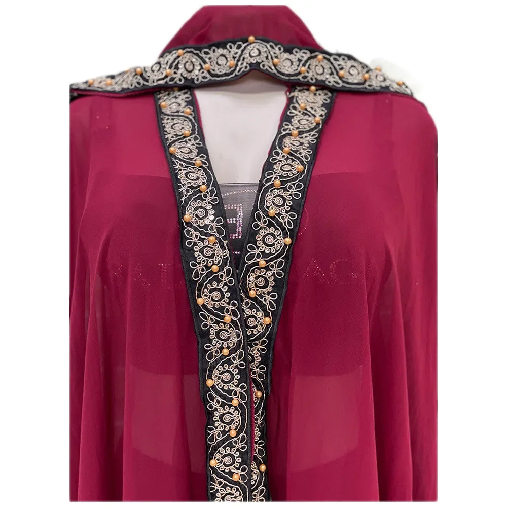 Abaya Morocco Kaftan Dubai Hooded Maxi Dress Bat Sleeve Farasha Kaftan Muslim Women African Open Kimono Boubou Evening Long Gown